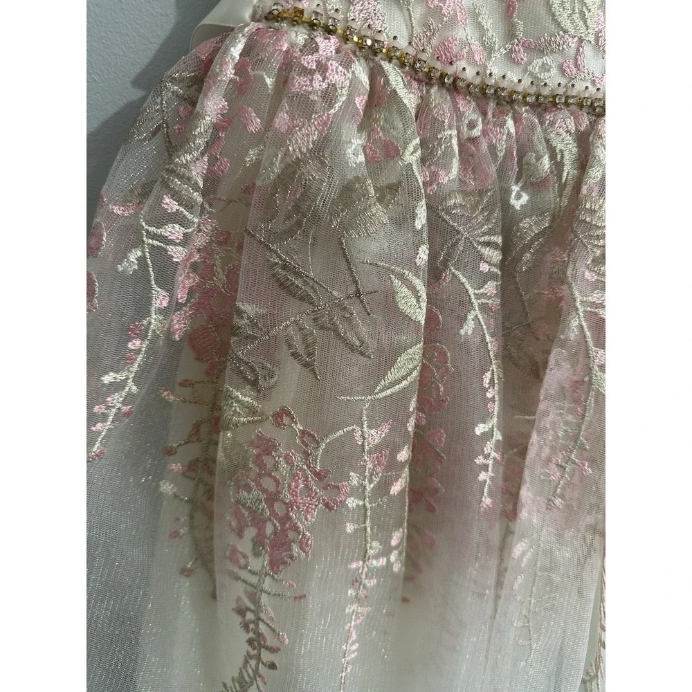 Rare Editions Girls 2T Floral Embroidered Party Dress Wedding Pink Cream Gold